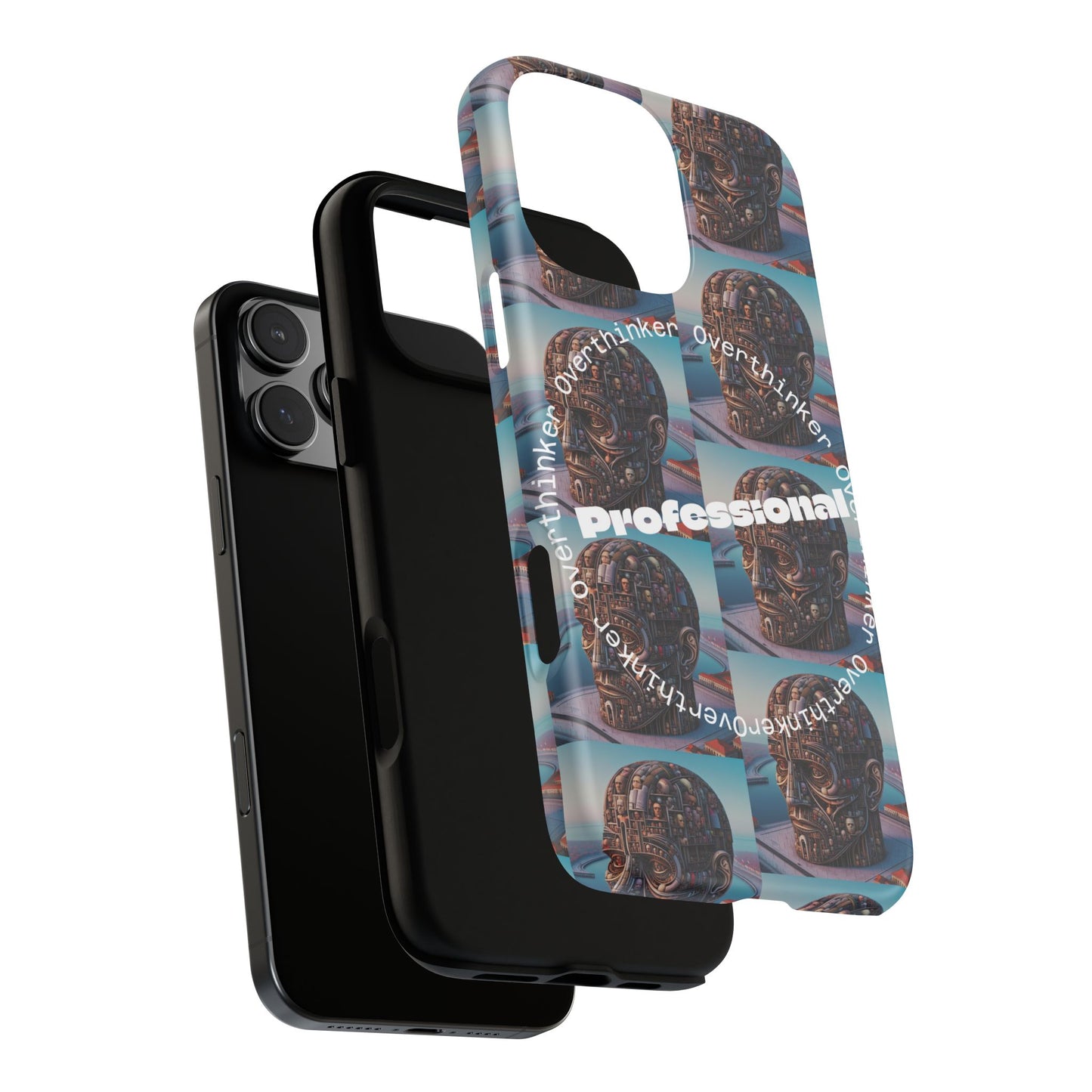Professional Overthinker Phone Case, Cool Phone Cover, Tough Case for Gifts, Skull Design, Unique Phone Accessory, Fun Tech Gear