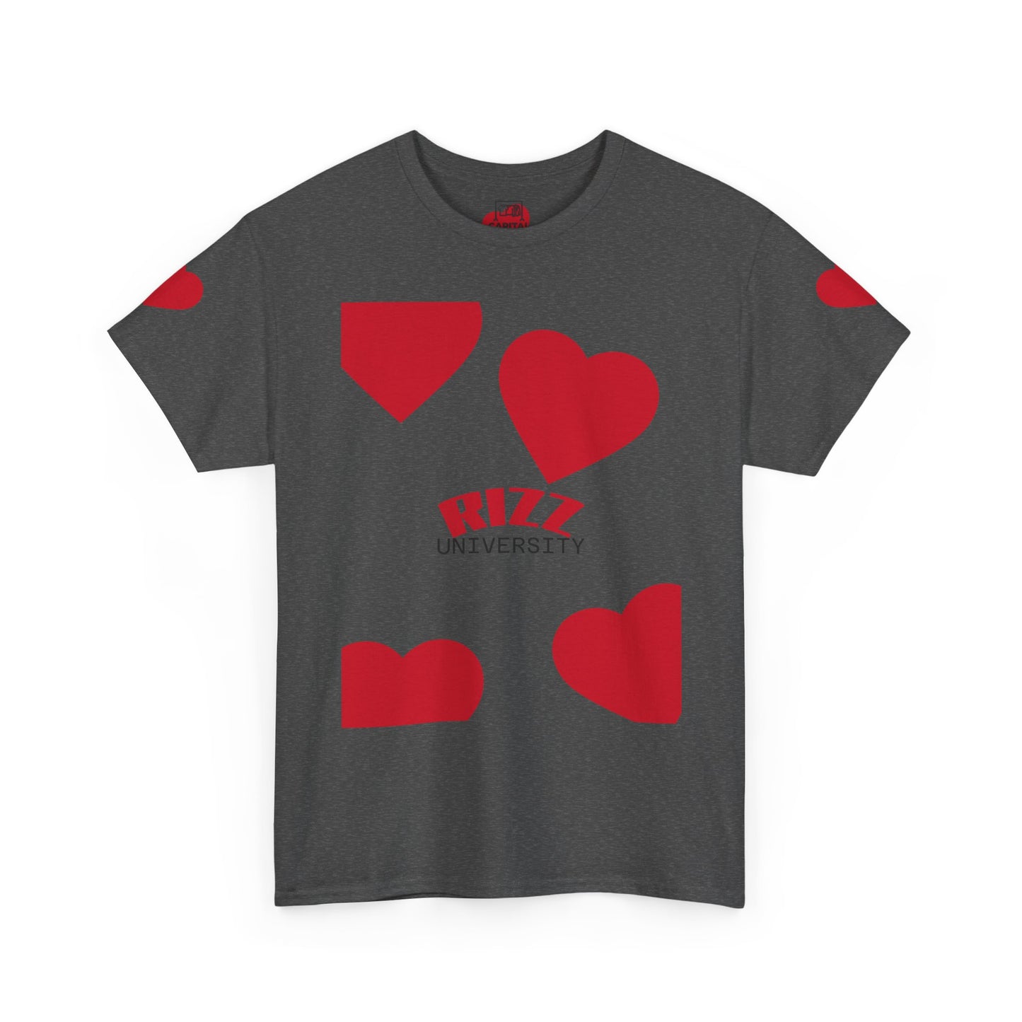 Unisex Heavy Cotton Tee with Heart Design - Rizz University Graphic Shirt, Casual Wear, Gifts for Students,