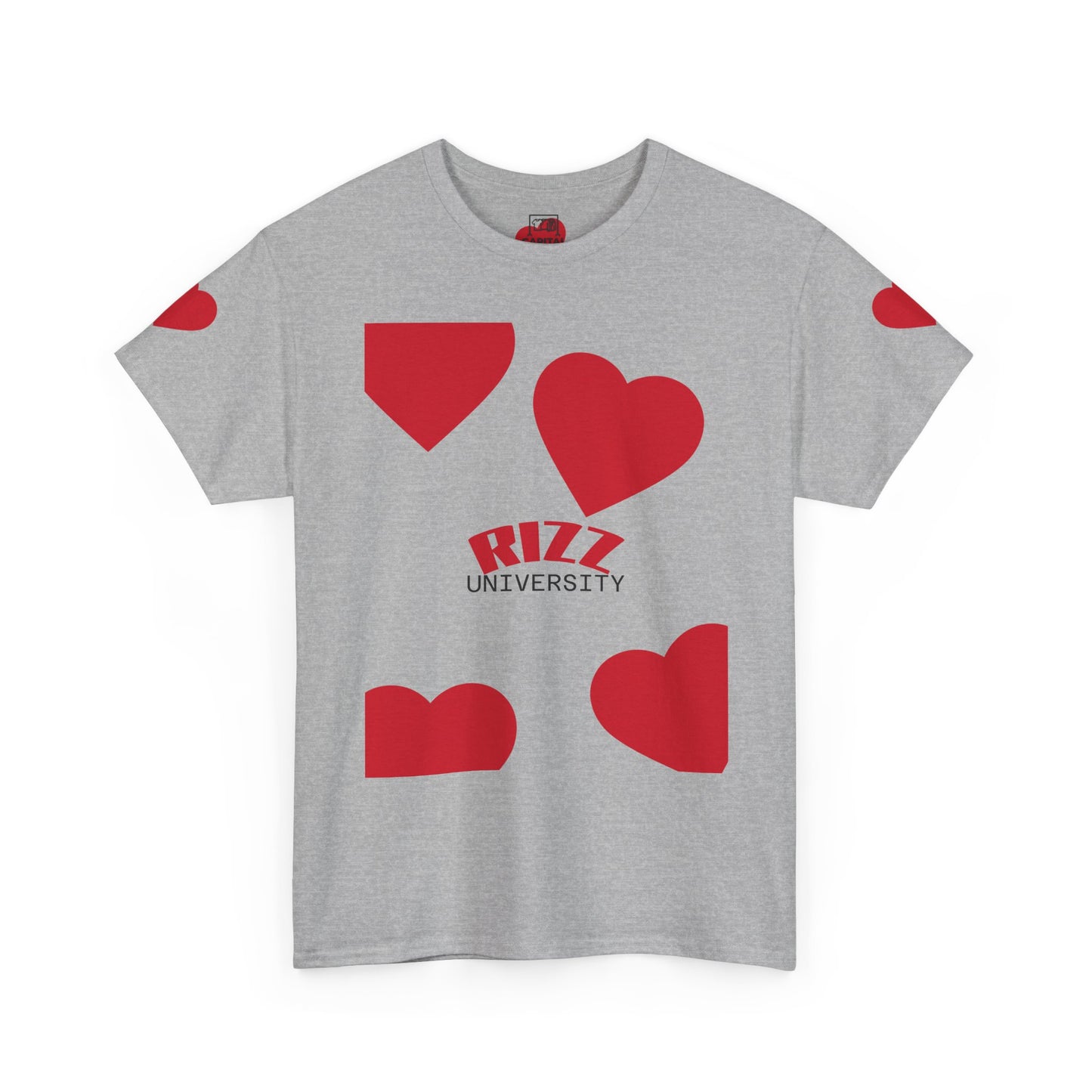 Unisex Heavy Cotton Tee with Heart Design - Rizz University Graphic Shirt, Casual Wear, Gifts for Students,