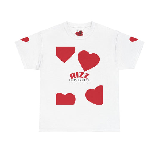 Unisex Heavy Cotton Tee with Heart Design - Rizz University Graphic Shirt, Casual Wear, Gifts for Students,
