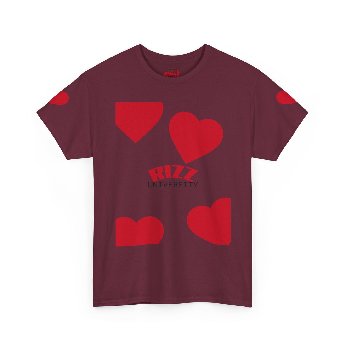 Unisex Heavy Cotton Tee with Heart Design - Rizz University Graphic Shirt, Casual Wear, Gifts for Students,