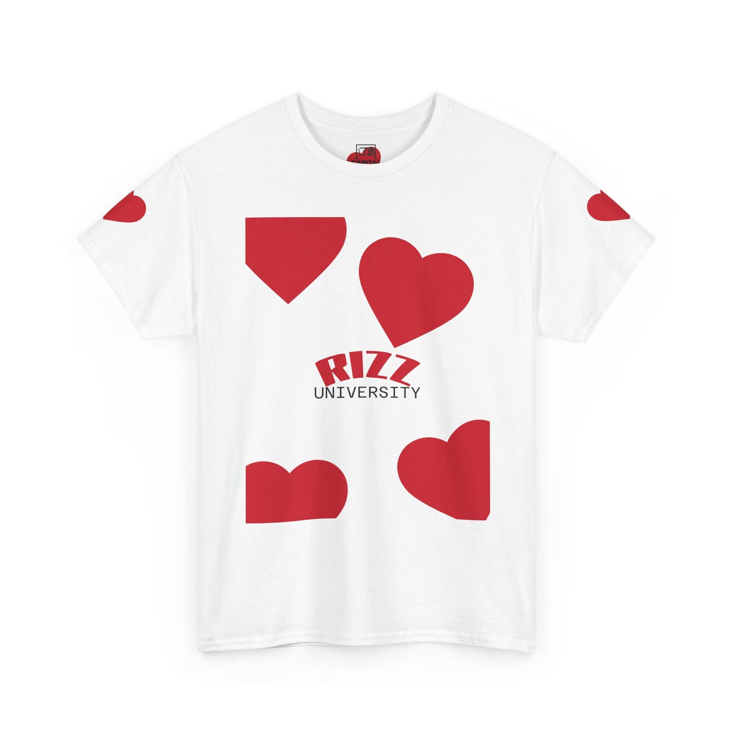 Unisex Heavy Cotton Tee with Heart Design - Rizz University Graphic Shirt, Casual Wear, Gifts for Students,