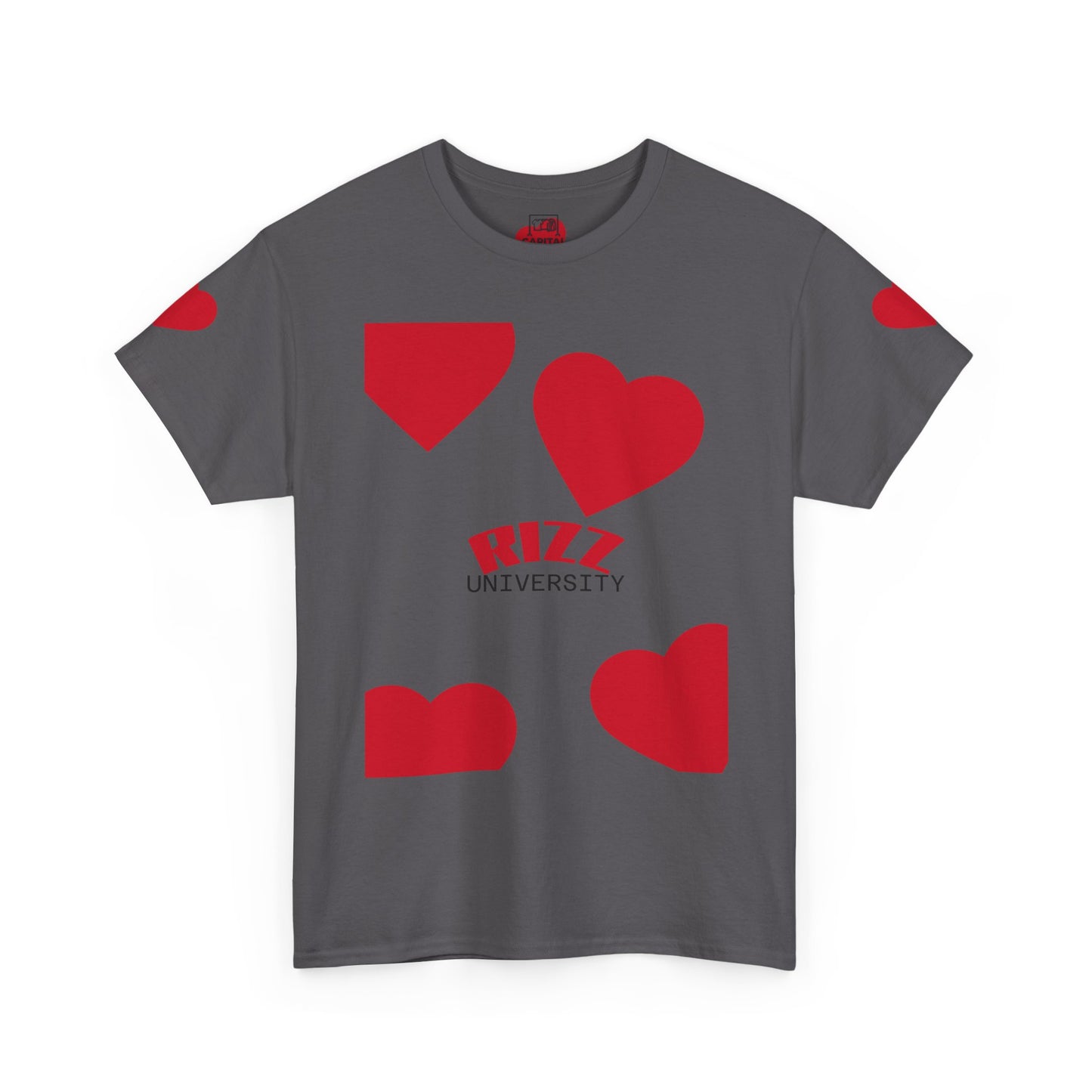 Unisex Heavy Cotton Tee with Heart Design - Rizz University Graphic Shirt, Casual Wear, Gifts for Students,
